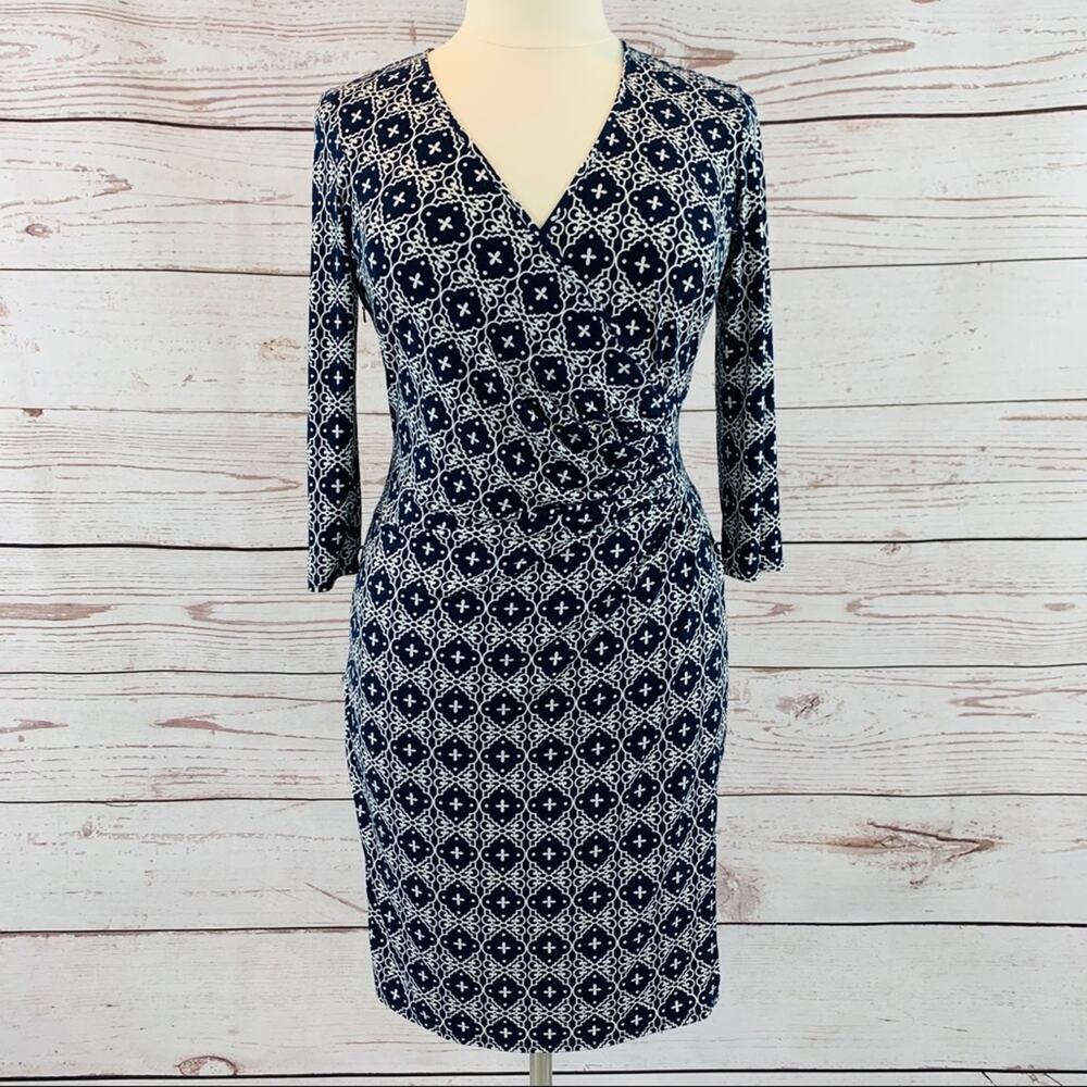Laundry by Design navy white faux wrap 3/4 sleeve